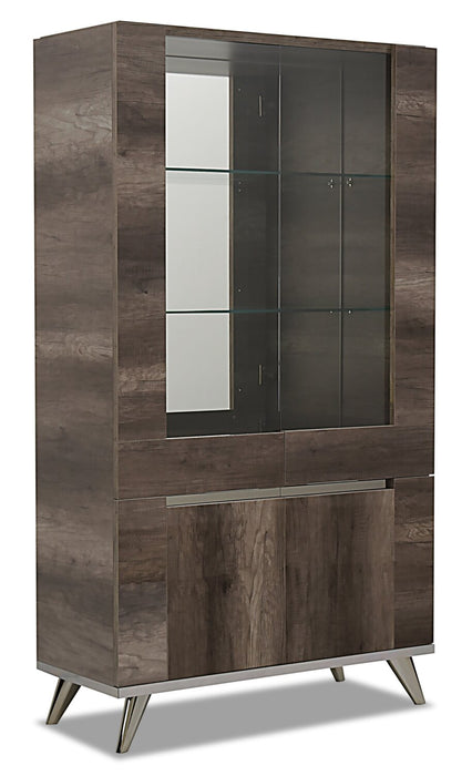 Armoire vitrée de salle à manger Gino avec rangement et tablettes d'exposition en verre - fabriquée en Italie, moderne, 42 po (L) - brune