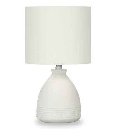 17" Cream Ceramic Linen Drum Shade Table Lamp|Lampe de table de 17 po en céramique crème avec abat-jour cylindrique lin