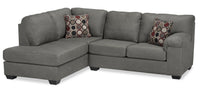 Sofa sectionnel de gauche Morty 2 pièces fabriqué au Canada en tissu d’apparence cuir avec coussins décoratifs - gris