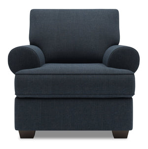 Fauteuil Roll de Sofa Lab personnalisable de 42 po fabriqué au Canada en tissu d’apparence lin avec accoudoirs enroulés - bleu Luna Sailor