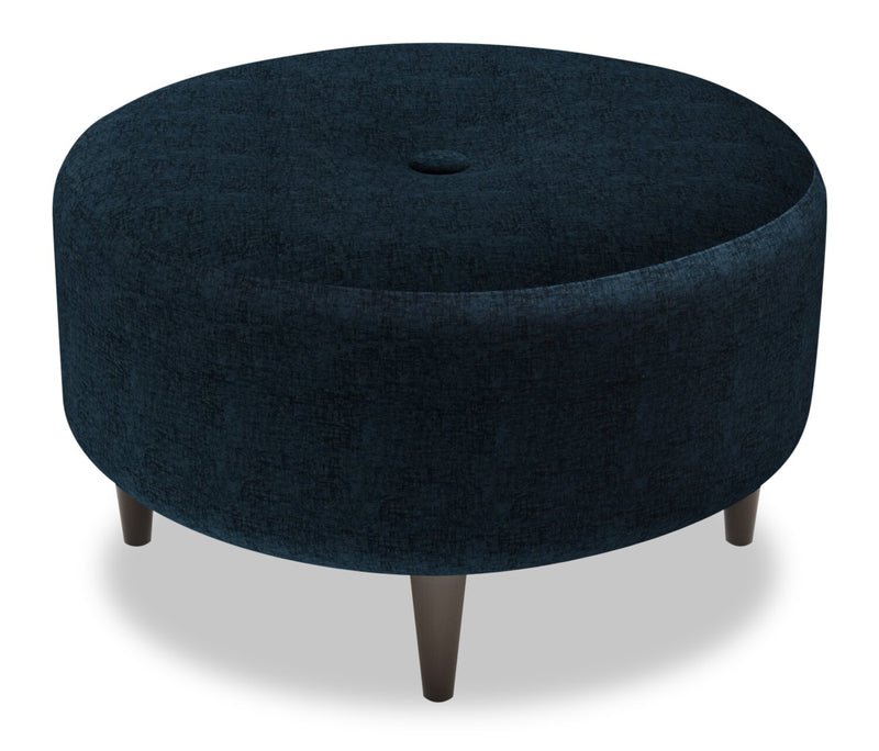 Pouf personnalisable The Curve de Sofa Lab de 31 po fabriqué au Canada en tissu de chenille - bleu Luxury Indigo