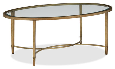 Copia 50" Traditional Oval Glass Top Coffee Table - Silver and Gold with Metal Base|Table à café ovale traditionnelle Copia de 50 po avec dessus en verre - argentée et dorée avec base en métal