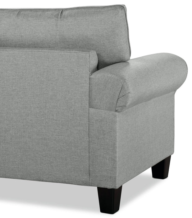 Sofa Tula de 88 po fabriqué au Canada en tissu avec accoudoirs enroulés et coussins décoratifs - gris brume