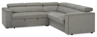 Sofa-lit sectionnel de gauche Savvy 2 pièces en tissu d’apparence lin avec appuie-têtes réglables - gris