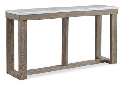 Corsa 64" Modern Sofa Table - Marble Top with Grey Brown Wood Base|Table de salon moderne Corsa de 64 po - dessus en marbre avec base en bois gris-brun