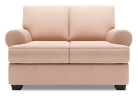 Causeuse Roll de Sofa Lab de 64 po fabriquée au Canada en tissu d’apparence lin avec accoudoirs enroulés - rose Pax Rose