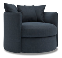 Fauteuil d’appoint pivotant Nest de Sofa Lab de 41 po fabriqué au Canada en tissu d’apparence lin -  bleu Luna Sailor