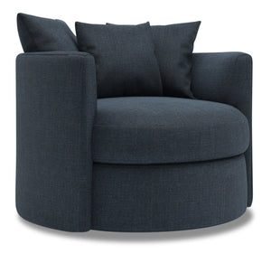 Fauteuil d’appoint pivotant Nest de Sofa Lab personnalisable de 41 po fabriqué au Canada en tissu d’apparence lin -  bleu Luna Sailor