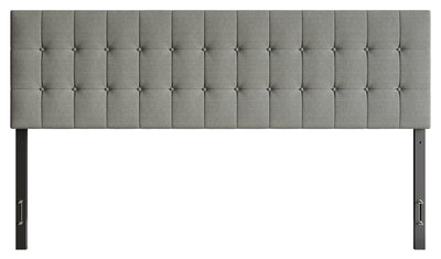 Ellis Upholstered Headboard in Grey Fabric, Button Tufted - King Size | Tête de lit rembourrée Ellis en tissu gris avec capitonnage à boutons - format très grand lit