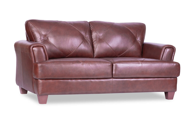 Causeuse Vita de Château d’Ax de 70 po en cuir 100 % véritable avec coutures à motif de diamant et pattes en bois - brune