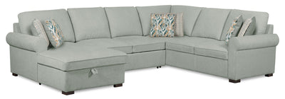 Scott Living Haven 3-Piece Left-Facing Chenille Fabric Sleeper Sectional with Storage Chaise - Seafoam Blue | Sofa-lit sectionnel de gauche Haven de Scott Living 3 pièces en tissu de chenille avec fauteuil long de rangement - bleu écume de mer