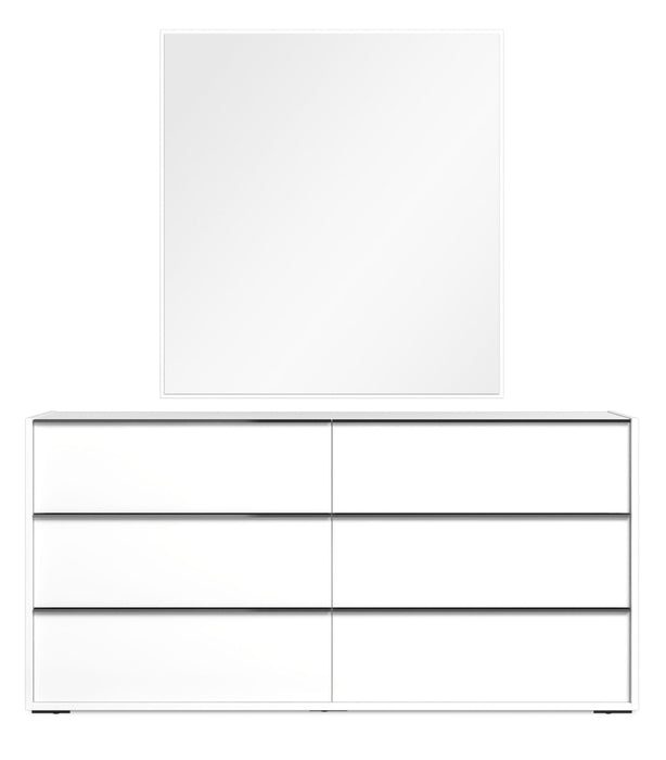 Ensemble de chambre à coucher Gino 6 pièces avec lit à panneaux, commode, miroir et table de nuit - fabriqué en Italie, moderne, blanc - format grand lit