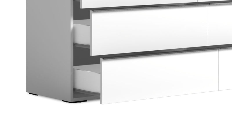 Ensemble de chambre à coucher Gino 6 pièces avec lit à panneaux, commode, miroir et table de nuit - fabriqué en Italie, moderne, blanc - format grand lit