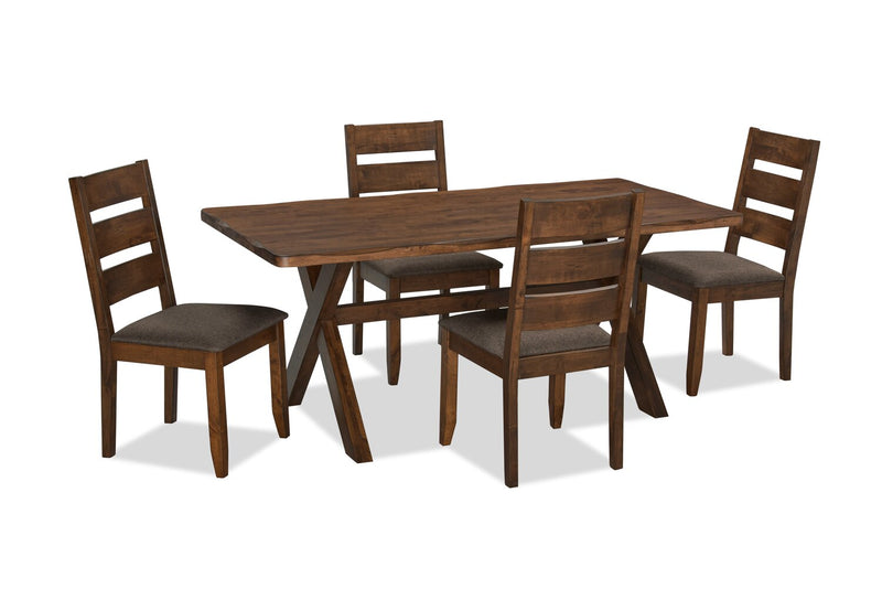 Ensemble de salle à manger Plum 5 pièces en bois avec table de 70,75 po (L), apparence de bordures Live Edge et 4 chaises - brun muscade
