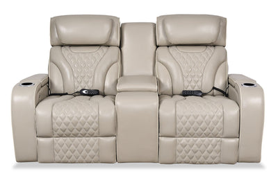 Elite Genuine Leather Power Reclining Loveseat with Massage Function and Power Headrests - Grey