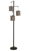 Lampe à pied Harlon de 71,5 po bronze antique à 3 ampoules avec abat-jours en rotin