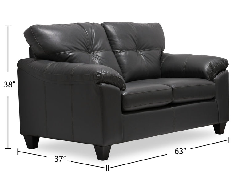 Causeuse Addison de 63 po fabriquée au Canada en tissu d’apparence cuir avec coussins de siège amovibles et capitonnage - grise