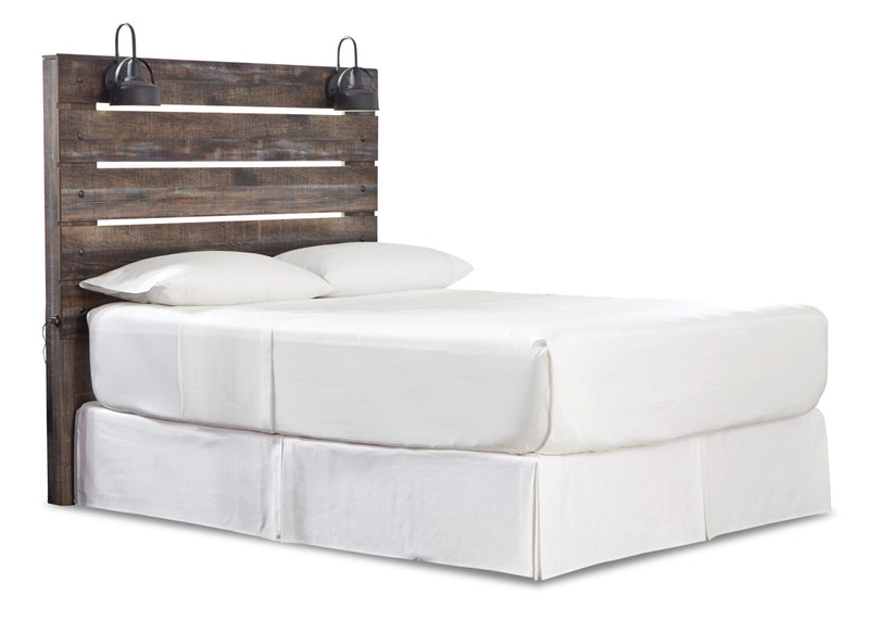 Tête de lit à panneau Abby avec éclairage à DEL et ports USB, brune - format grand lit