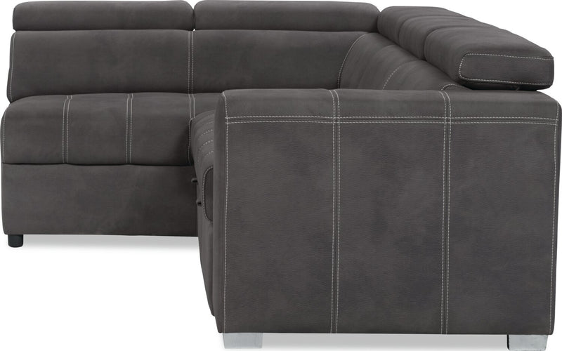 Sofa-lit sectionnel de gauche Drake 3 pièces en tissu de suédine avec pouf de rangement - gris ciment