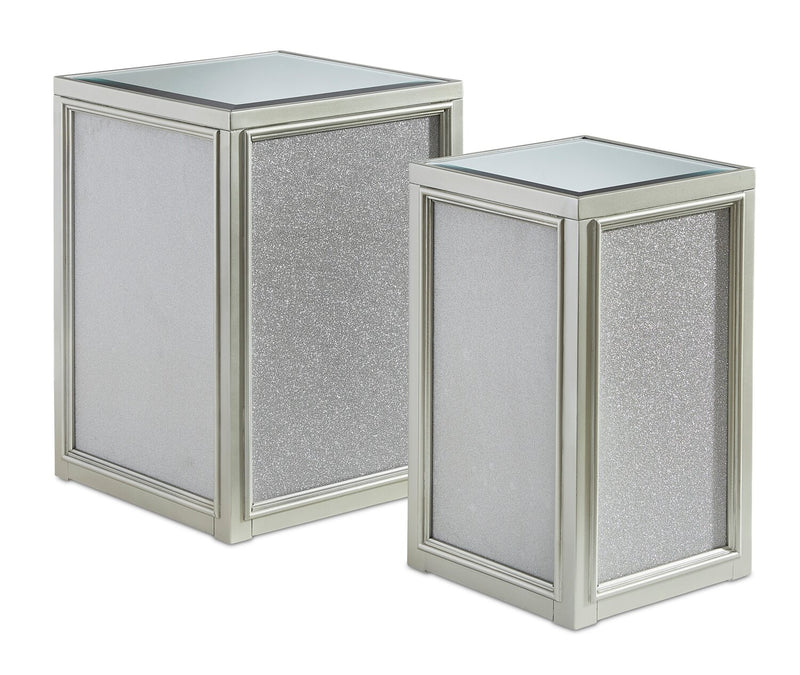 Table de bout carrée somptueuse Enrica de 16,13 po avec dessus en verre - fini argenté