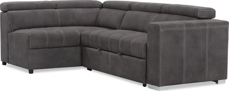 Sofa-lit sectionnel de gauche Drake 3 pièces en tissu de suédine avec pouf de rangement - gris ciment