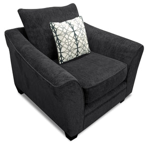 Fauteuil Febe de 49 po fabriqué au Canada en tissu de chenille avec accoudoirs évasés et pattes en bois - gris anthracite
