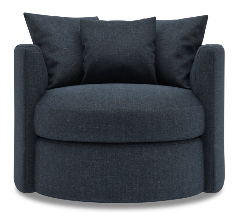 Fauteuil d’appoint pivotant Nest de Sofa Lab personnalisable de 41 po fabriqué au Canada en tissu d’apparence lin -  bleu Luna Sailor