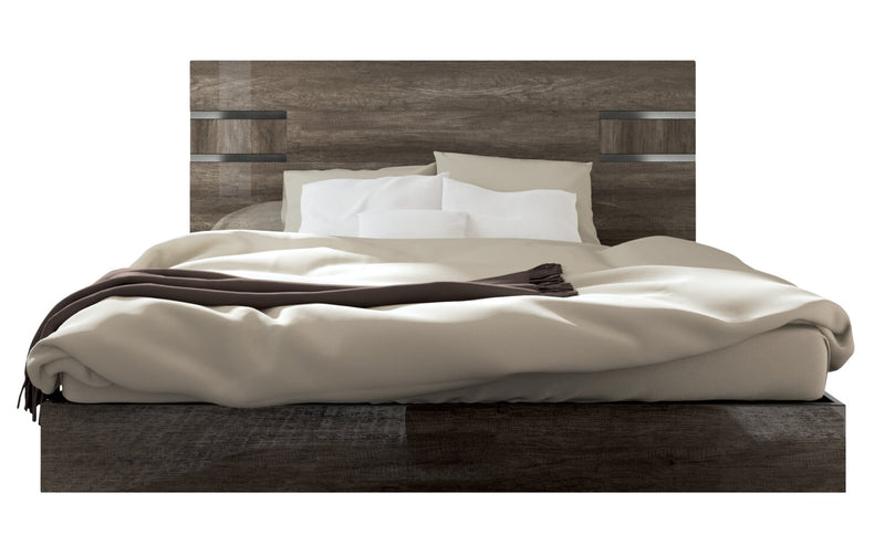 Lit à panneaux Gino avec tête de lit et cadre de lit - fabriqué en Italie, moderne, brun - format grand lit