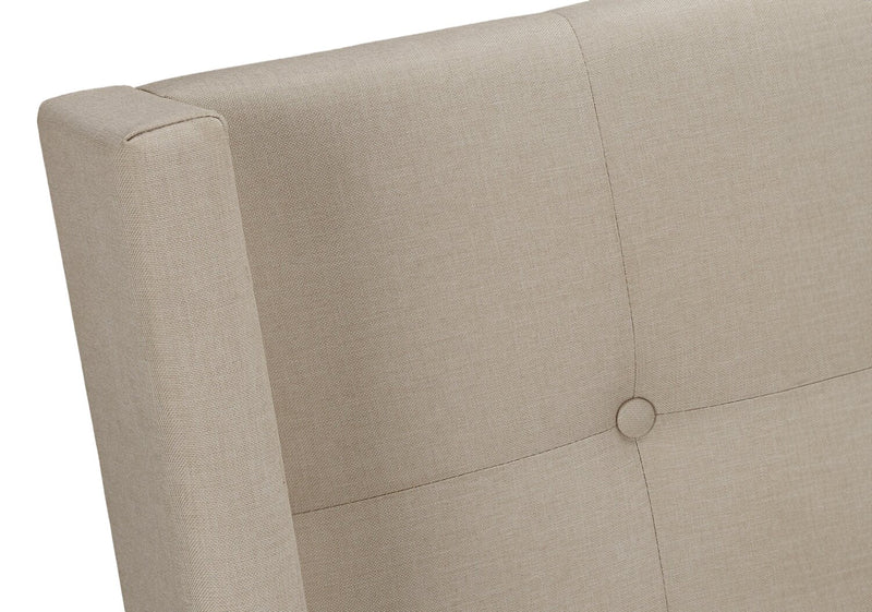 Lit rembourré Zara en tissu d’apparence lin beige avec capitonnage à boutons - format grand lit