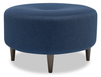 Pouf The Curve de Sofa Lab de 31 po fabriqué au Canada en tissu d’apparence lin - bleu Pax Navy