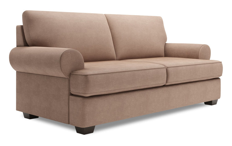 Sofa personnalisable Roll de Sofa Lab de 76 po de format condo fabriqué au Canada en tissu d’apparence lin avec accoudoirs enroulés - brun Pax Wicker