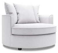 Fauteuil d’appoint enveloppant Sofa Lab de 48 po fabriqué au Canada en tissu d’apparence lin - blanc Pax Ice