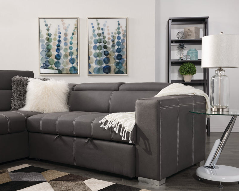 Sofa-lit sectionnel de gauche Drake 3 pièces en tissu de suédine avec pouf de rangement - gris ciment