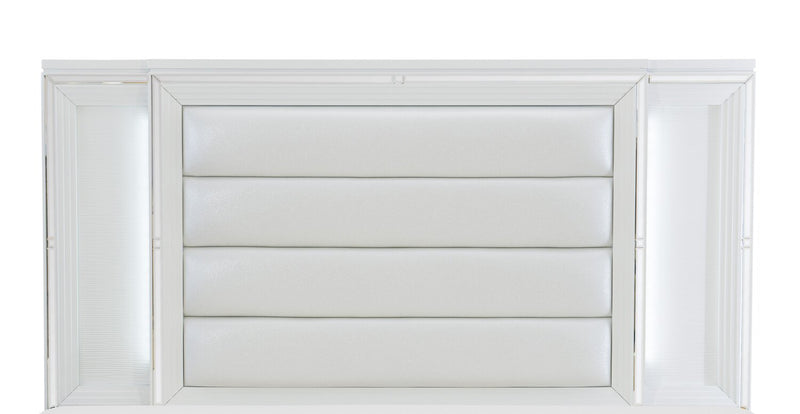 Tête de lit à panneau Max somptueuse en cuir végétalien avec éclairage à DEL, blanche - format grand lit