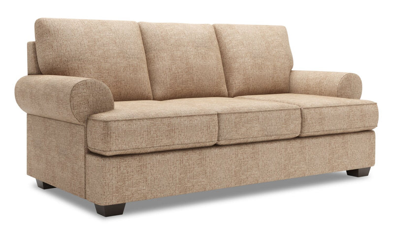 Sofa personnalisable Roll de Sofa Lab de 86 po fabriqué au Canada en tissu de chenille avec accoudoirs enroulés - taupe Luxury Taupe