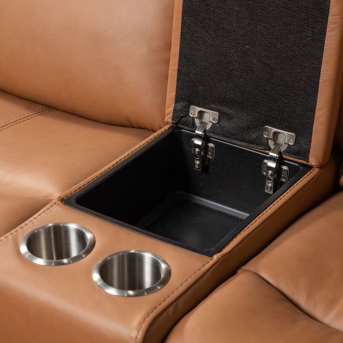 Causeuse à inclinaison électrique Prescott de Scott Living de 79 po en cuir véritable avec appuie-têtes électriques - brun courge musquée