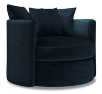 Fauteuil d’appoint pivotant Nest de Sofa Lab de 41 po fabriqué au Canada en tissu de chenille - bleu Luxury Indigo