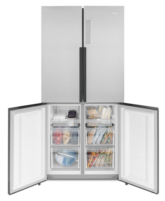 Réfrigérateur Haier de 16,4 pi³ et de 33 po à 4 portes - acier inoxydable résistant aux traces de doigts - QHE16HYPFS