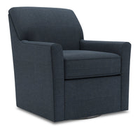 Fauteuil d’appoint pivotant Sofa Lab de 31 po fabriqué au Canada en tissu d’apparence lin - bleu Luna Sailor