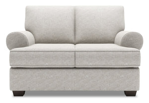 Causeuse personnalisable Roll de Sofa Lab de 64 po fabriquée au Canada en tissu d’apparence lin avec accoudoirs enroulés - argenté Luxury Silver