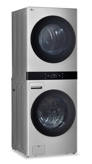 Tour de lavage WashTowerMC à la vapeur haute efficacité LG Studio à chargement frontal avec laveuse de 5,8 pi³ et sécheuse de 7,4 pi³ - acier Nobel - SWWE50N3