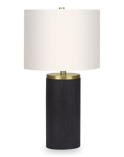 24" Black Concrete with Gold Accent Table Lamp with Ivory Shade|Lampe de table de 24 po béton noir avec touches dorées et abat-jour ivoire