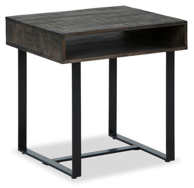 Vito 24" Modern End Table with Storage - Brown with Black Metal Legs|Table de bout moderne Vito de 24 po avec rangement - brune avec pattes en métal noir