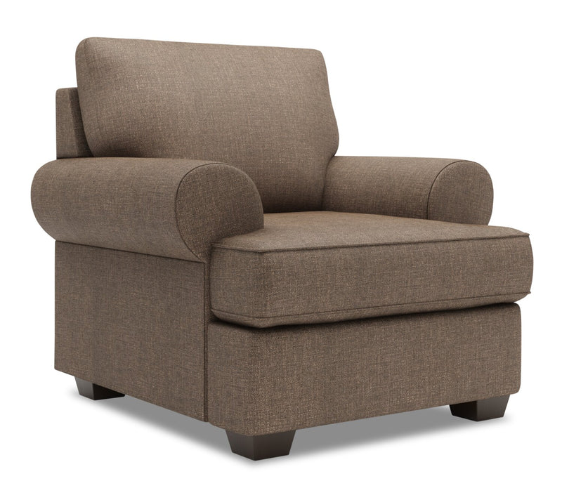 Fauteuil Roll de Sofa Lab personnalisable de 42 po fabriqué au Canada en tissu d’apparence lin avec accoudoirs enroulés - brun Luna Praline