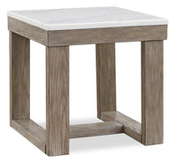 Table de bout moderne Corsa de 24 po - dessus en marbre avec base en bois gris-brun
