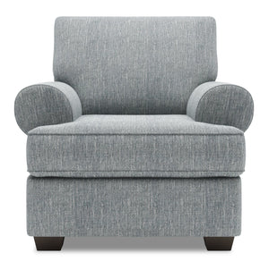 Fauteuil Roll de Sofa Lab personnalisable de 42 po fabriqué au Canada en tissu d’apparence lin avec accoudoirs enroulés - gris Luna Pewter