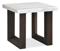 Table de bout moderne Silvia de 22 po - imitation de marbre blanc et gris avec pattes en bois brun