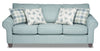 Sofa Scarlett de 87 po fabriqué au Canada en tissu de chenille avec accoudoirs enroulés et coussins décoratifs - bleu marine