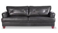 Sofa Vita de Château d’Ax de 87 po en cuir 100 % véritable avec coutures à motif de diamant et pattes en bois - gris anthracite
