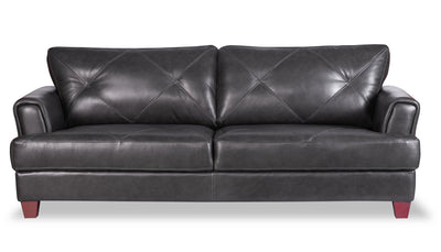 Chateau d’Ax Vita 87" 100% Genuine Leather Sofa with Diamond Pattern Stitching and Wood Legs - Charcoal Grey | Sofa Vita de Château d’Ax de 87 po en cuir 100 % véritable avec coutures à motif de diamant et pattes en bois - gris anthracite